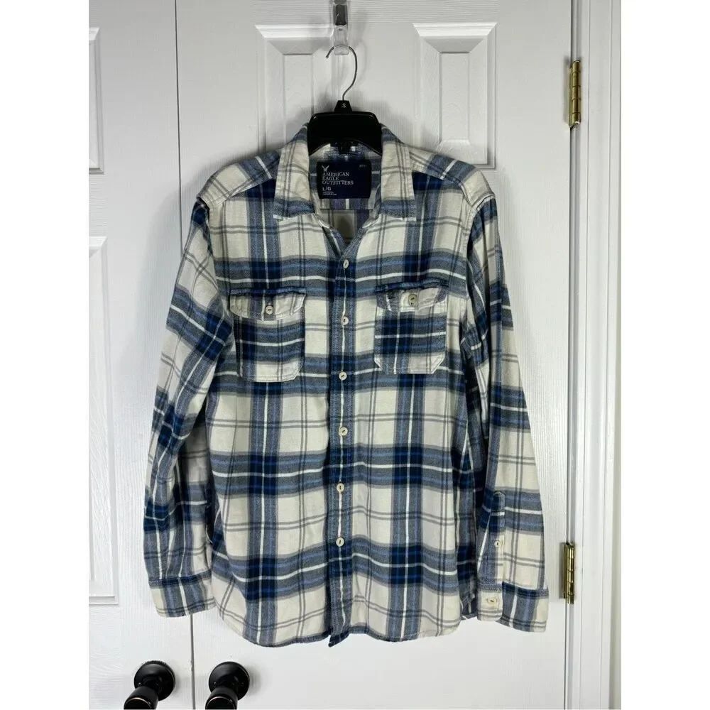 American Eagle Mens Flannel Button Front Shirt Size L